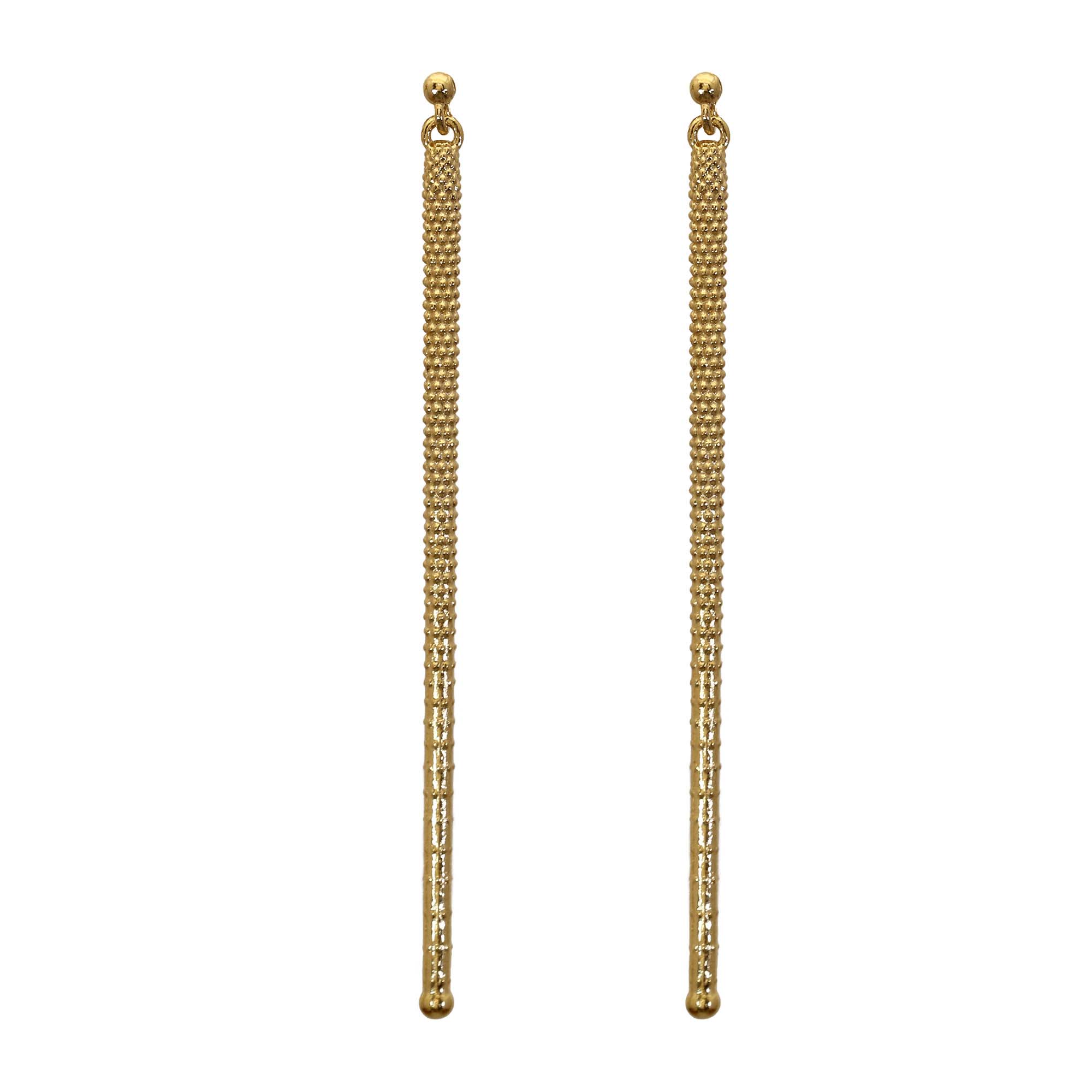 Lava Yellow Gold Linear Drop Earrings with lava texture