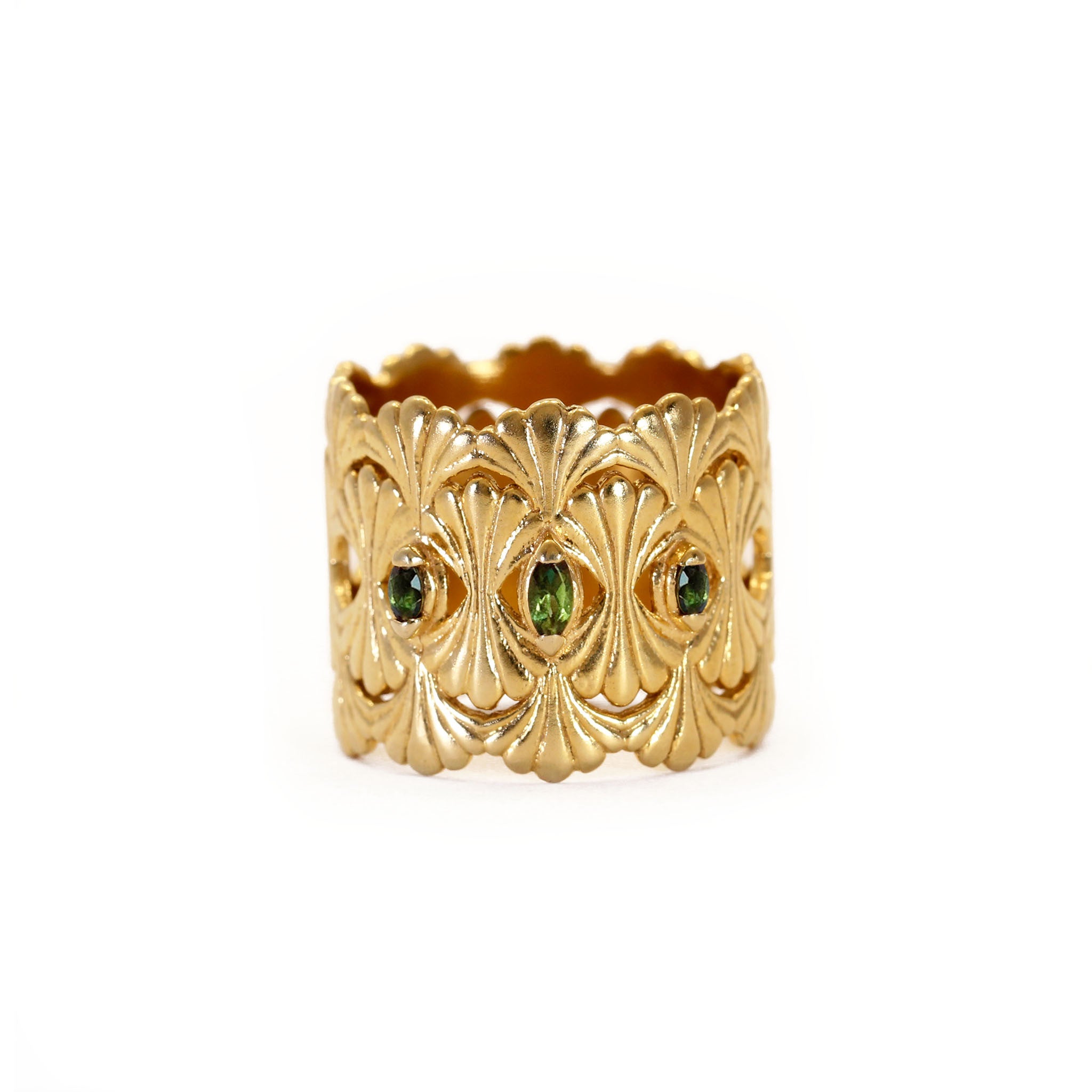 Column Yellow Gold and Green Tourmaline Cocktail Ring
