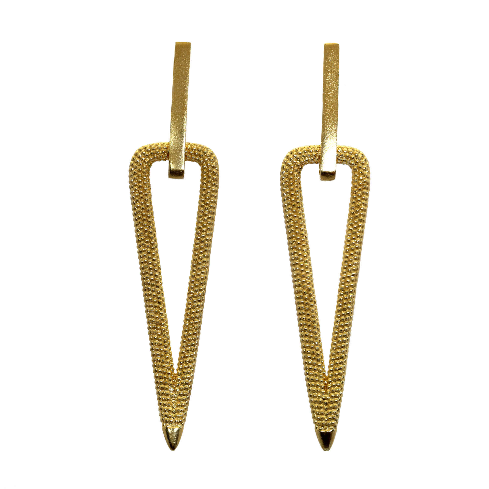 Zinnia Dangle Earrings in yellow gold with textured triangular drop design