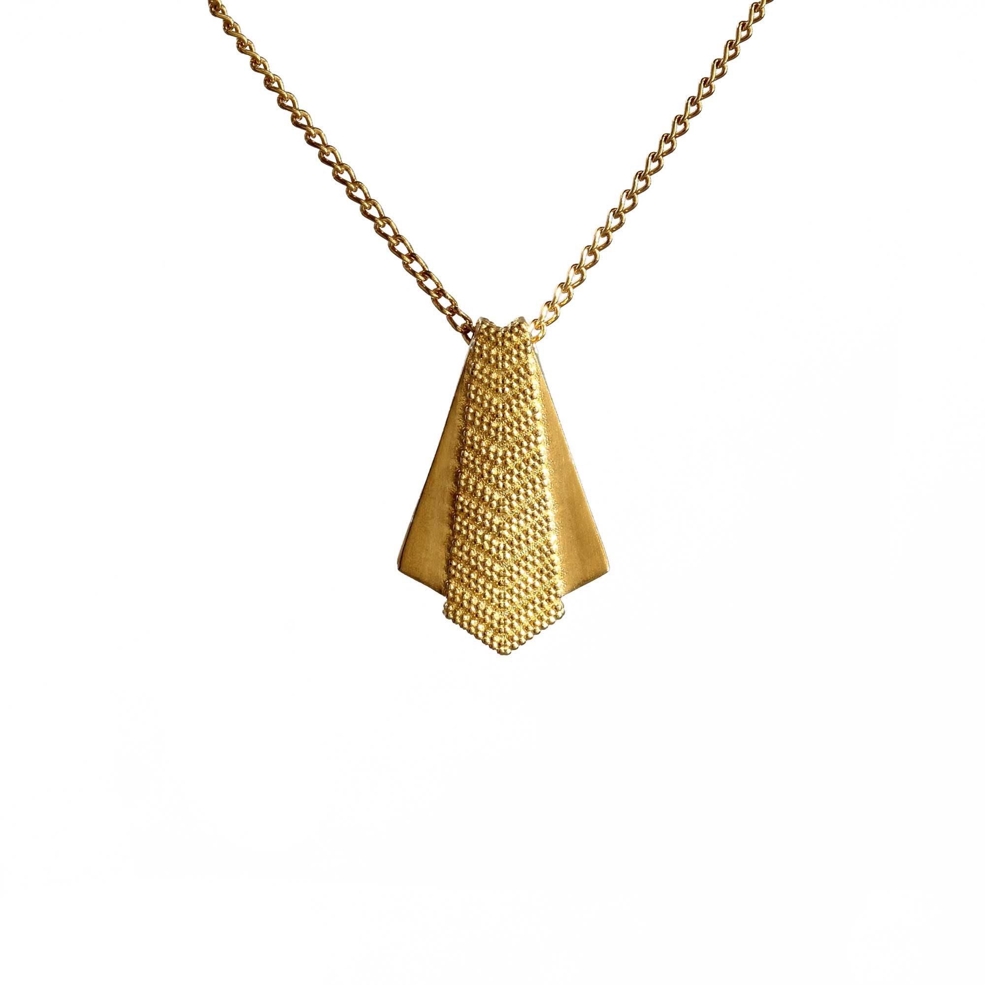 Ruptus textured chevron shaped yellow gold curb chain pendant necklace