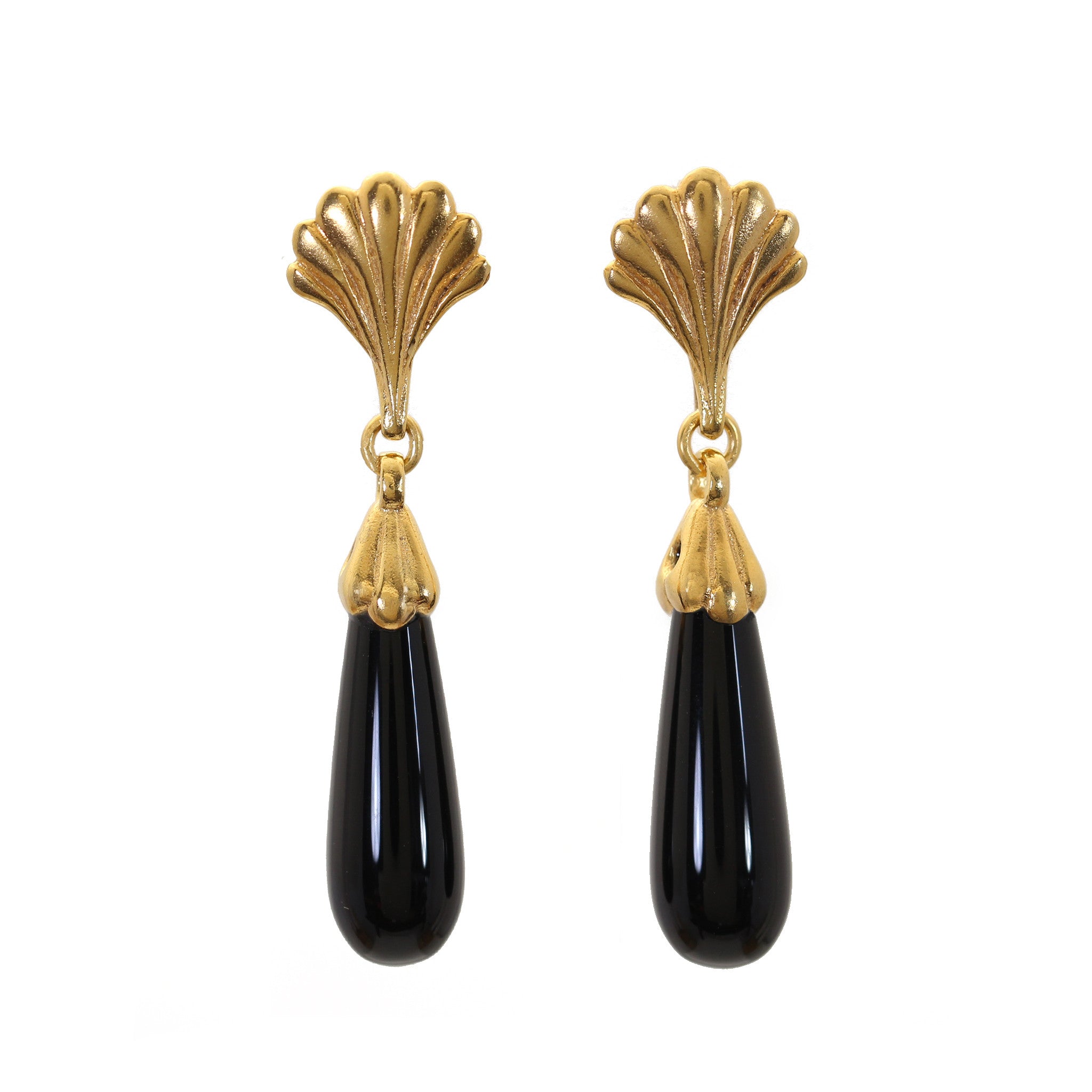 Yellow gold and jet black onyx earrings