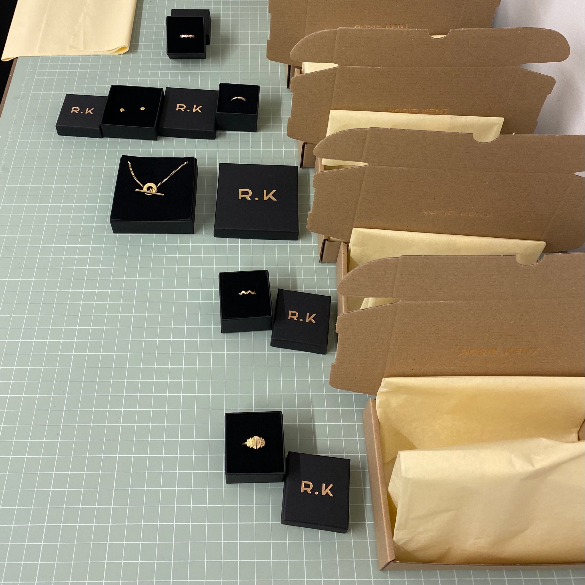 Jewellery in presentation box and outer packaging