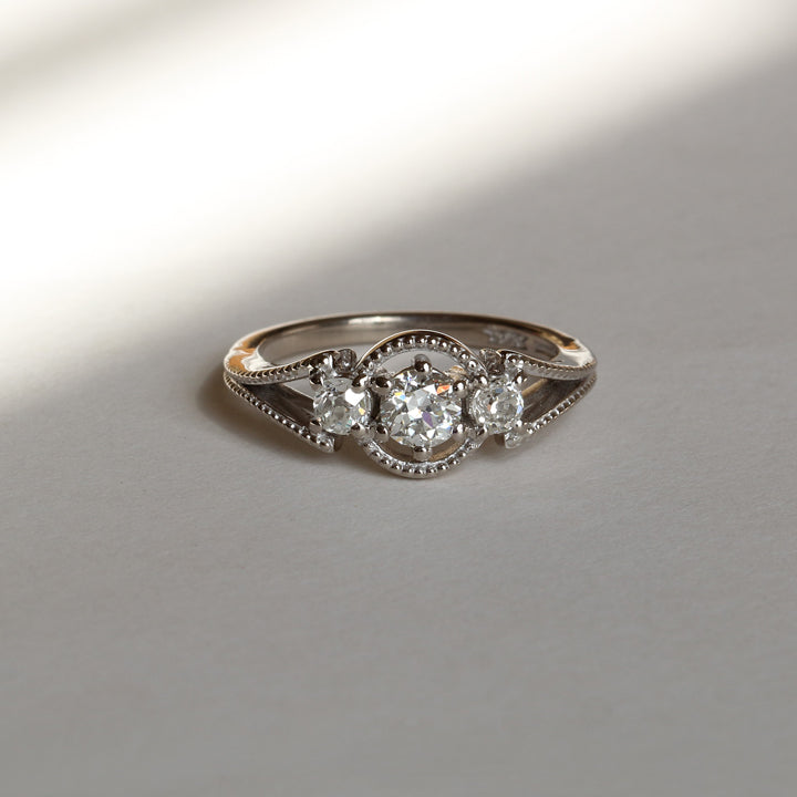 Three stone diamond alternative engagement ring