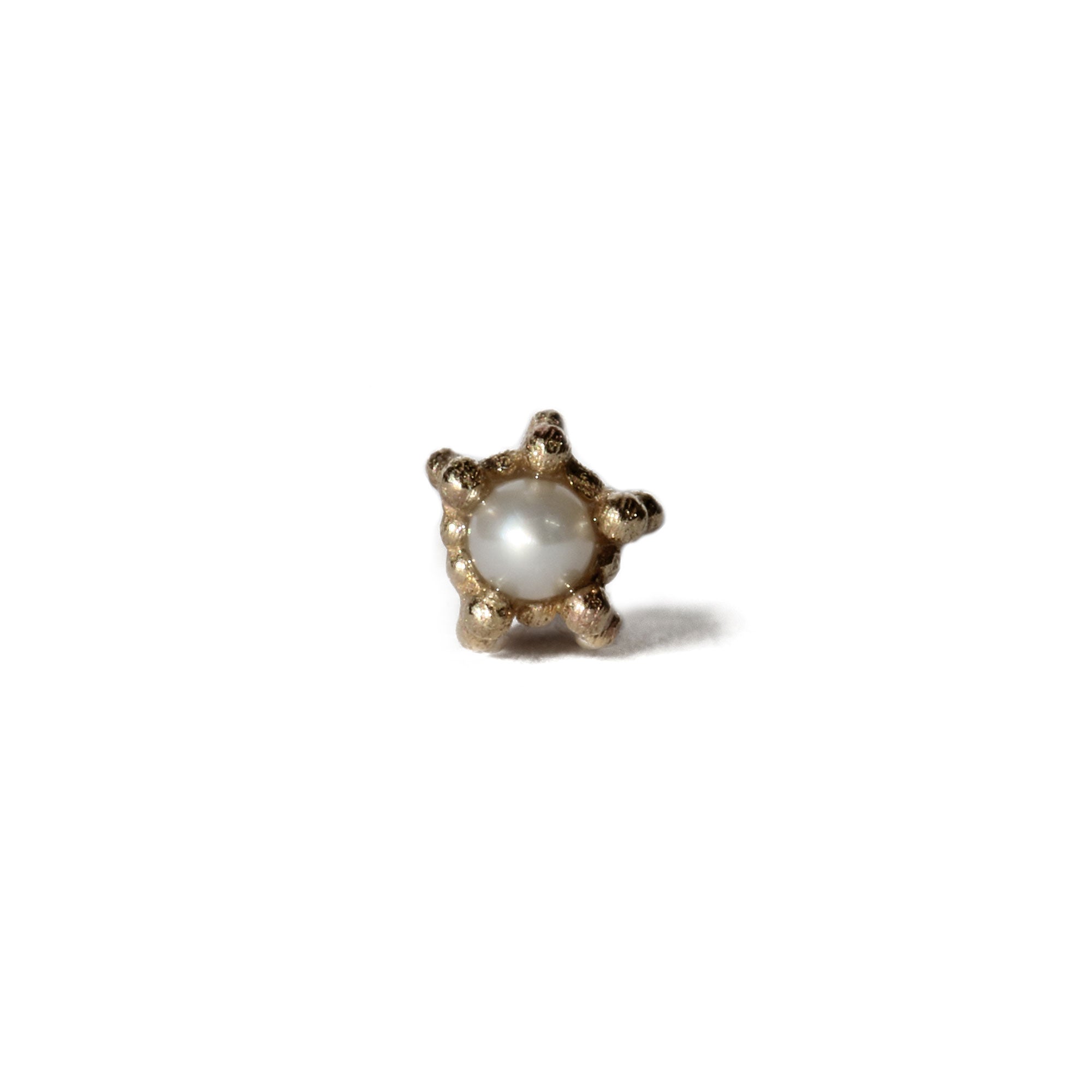 Tiny pearl textured gold stud earring