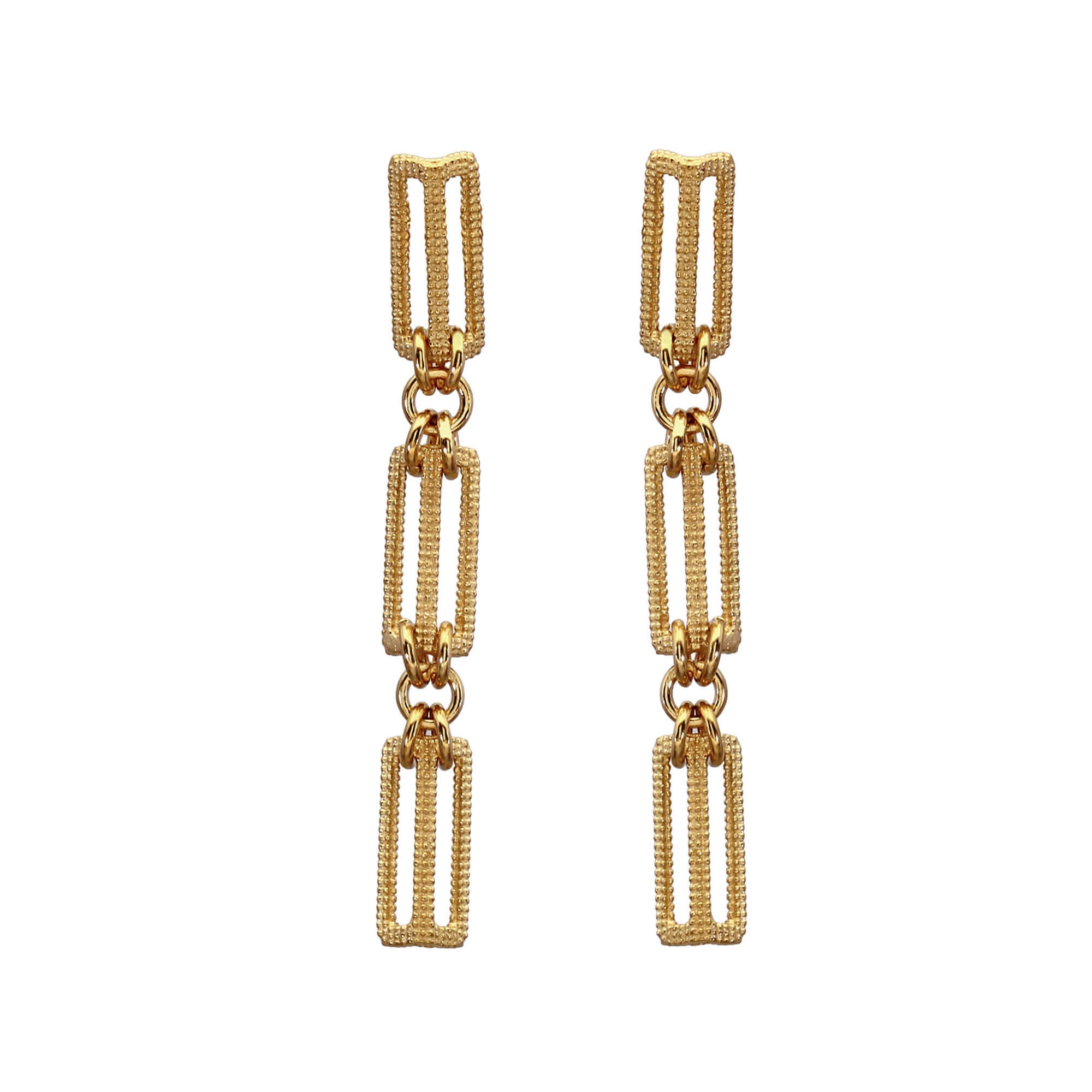 The 3 links of the Maxilla chain link earrings in yellow gold