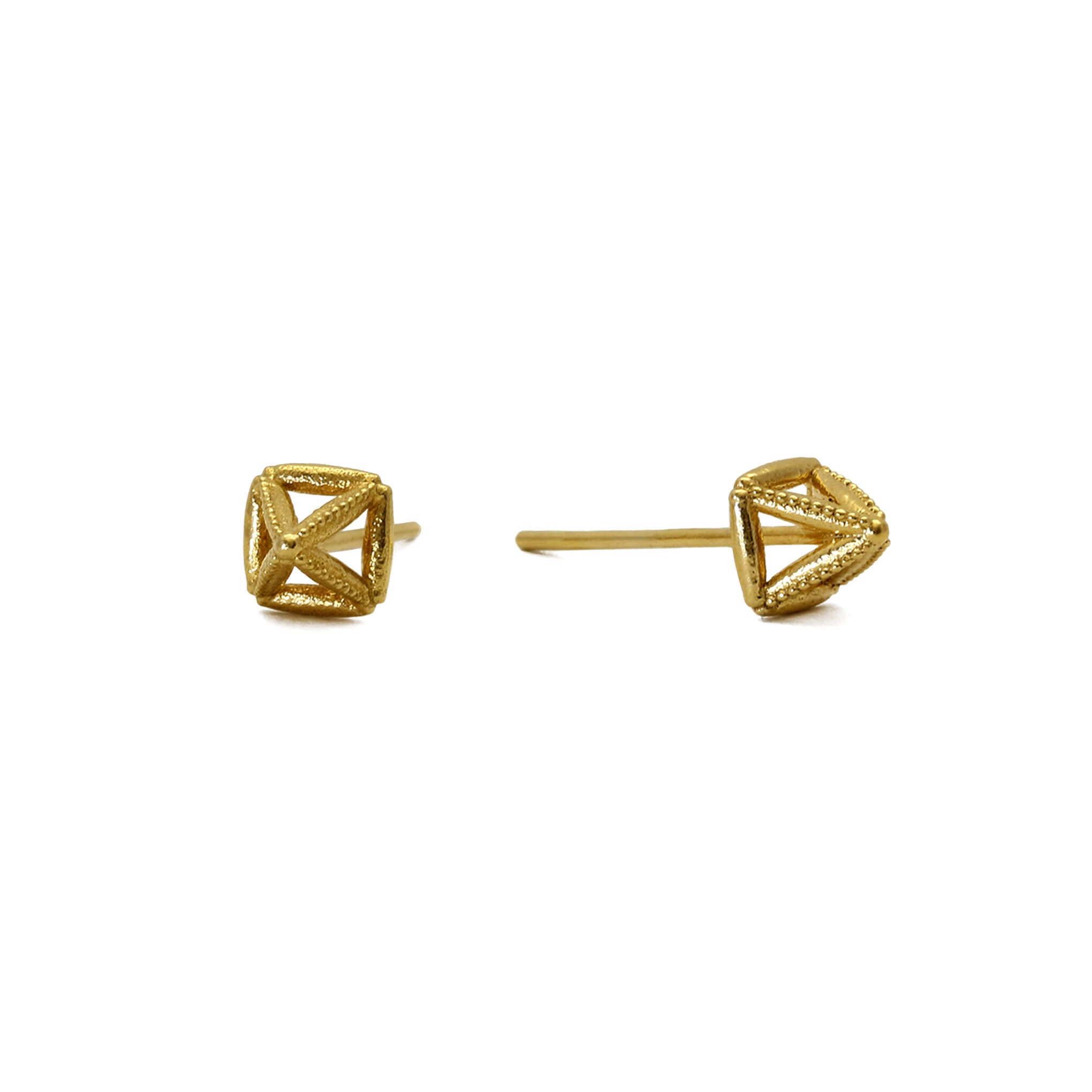 Mysid yellow gold pyramidal and geometric stud earrings