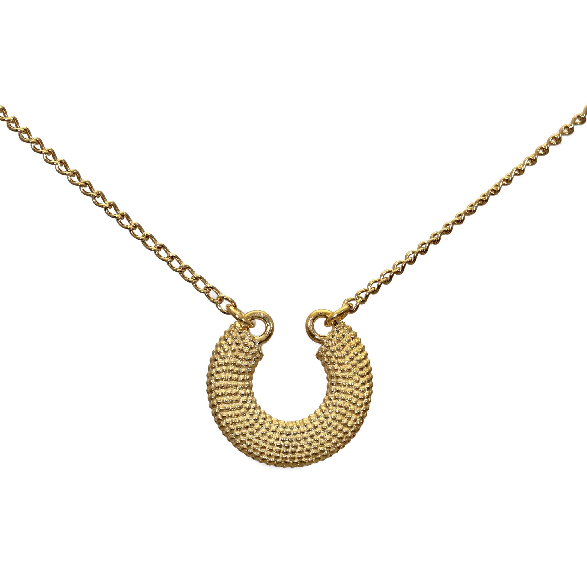 Weol textured yellow gold lucky horseshoe pendant necklace