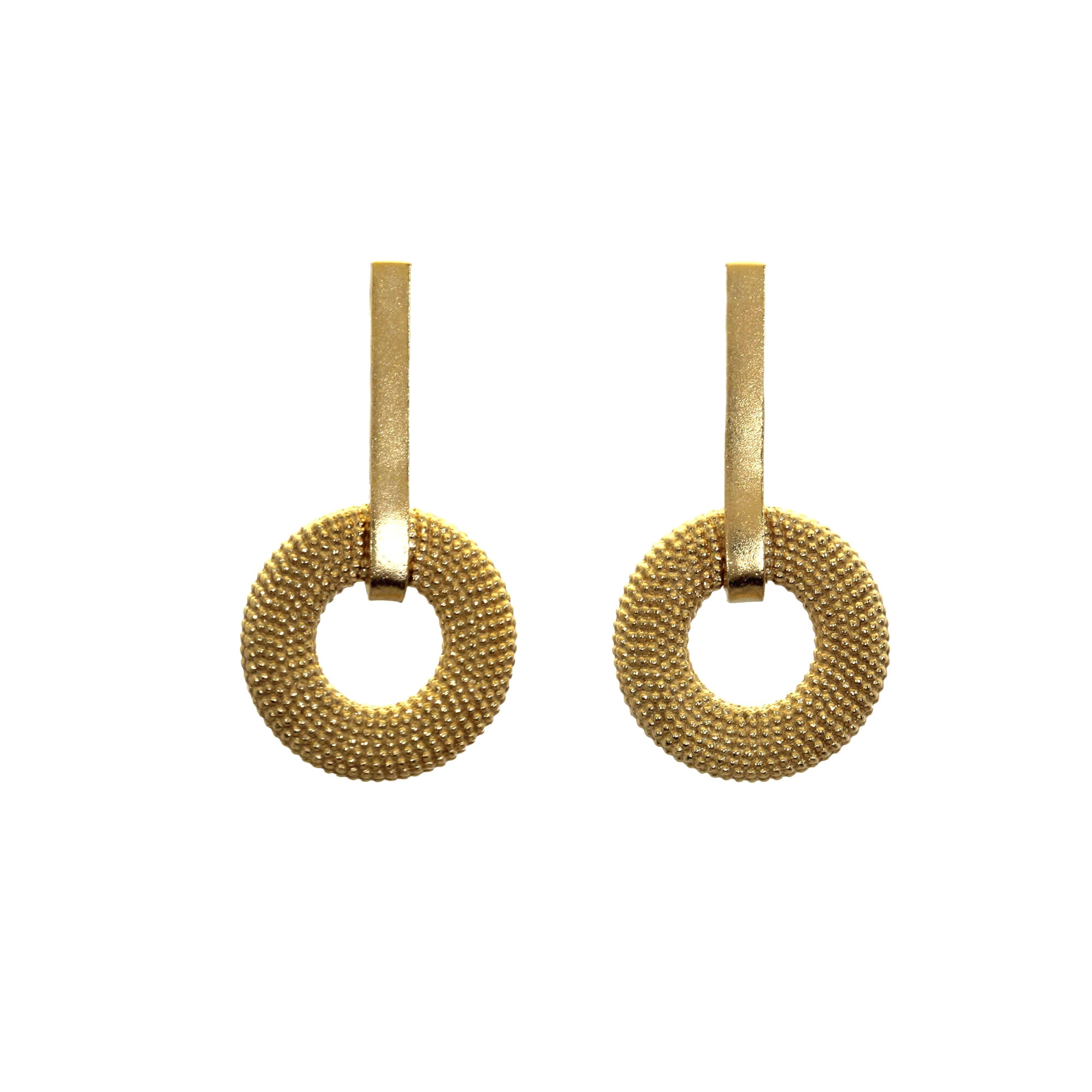 Weol circular granulated yellow gold drop earrings