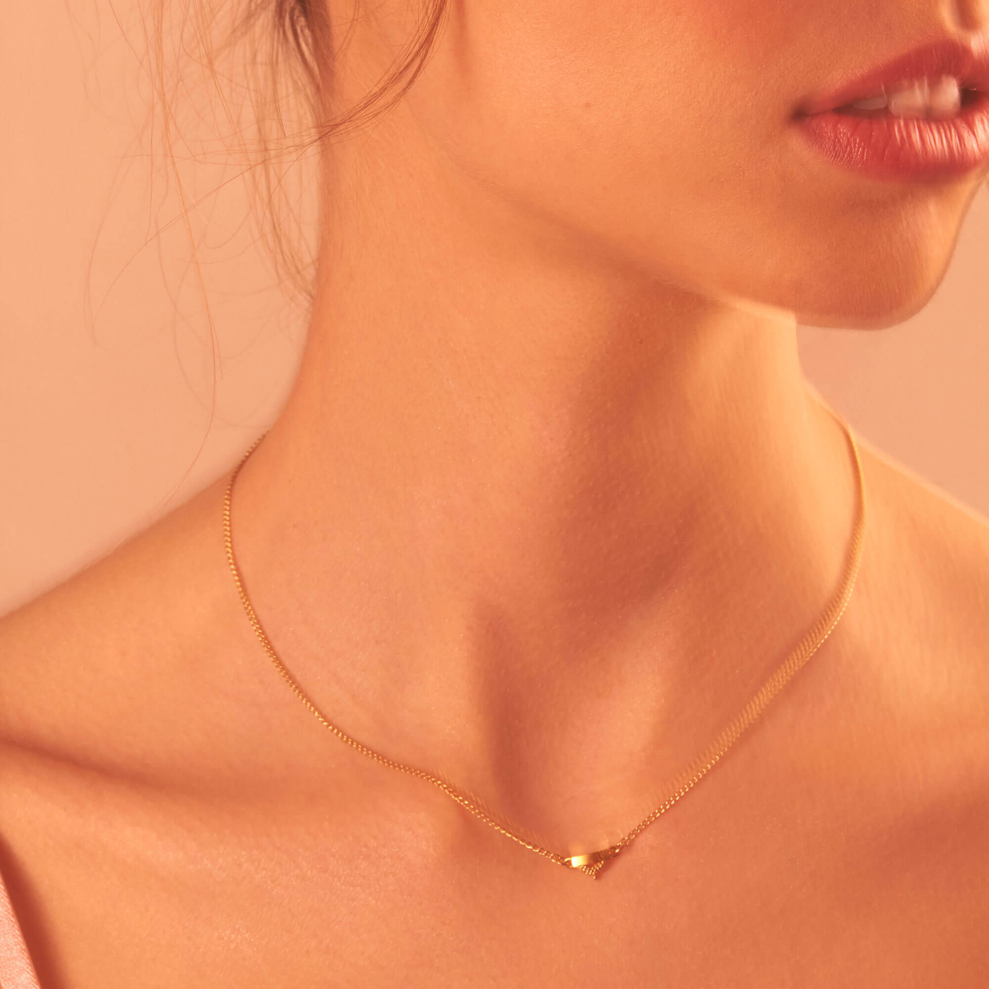 Pectus Yellow Gold Pendant Necklace worn by model