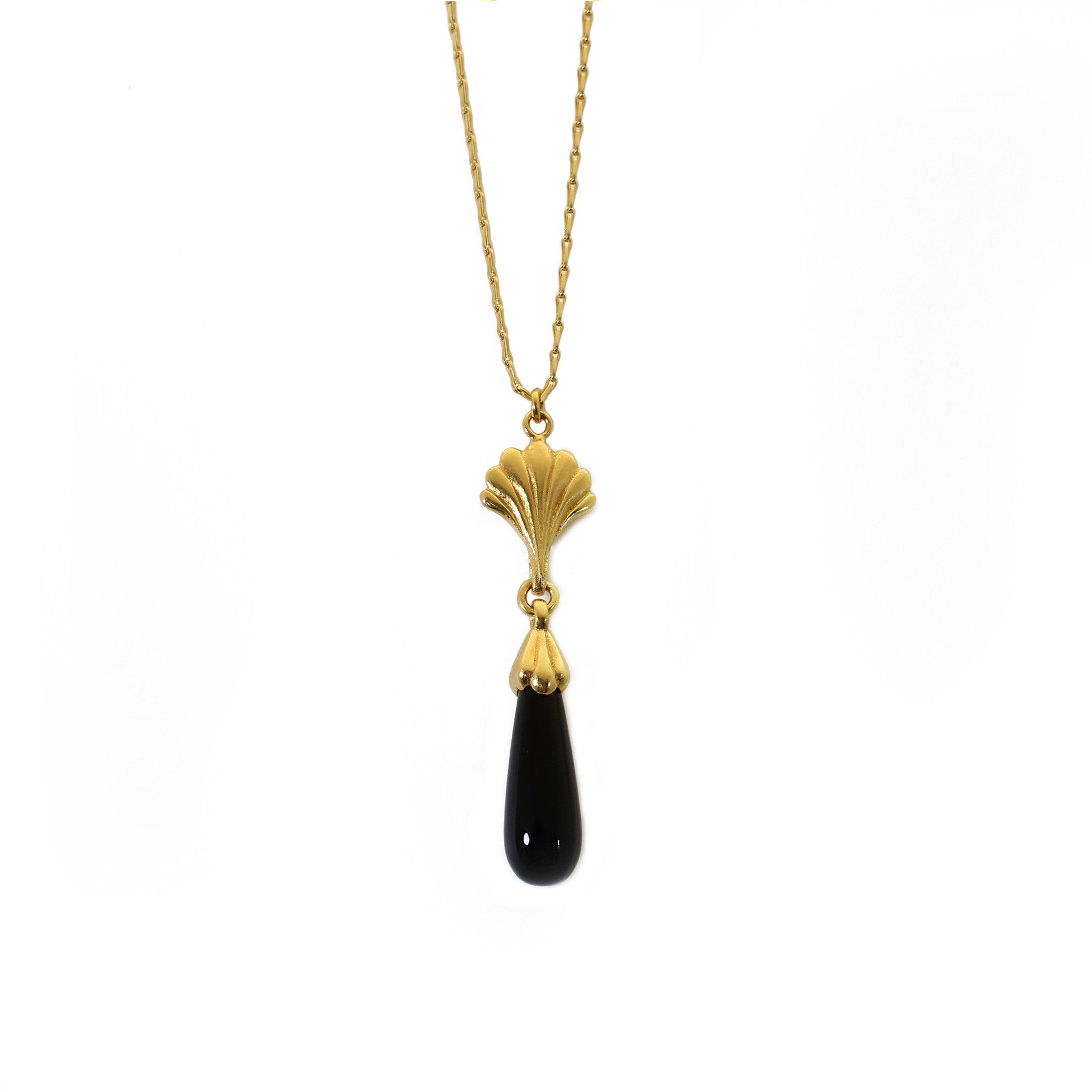 Facade Yellow Gold and Black Onyx Drop Necklace