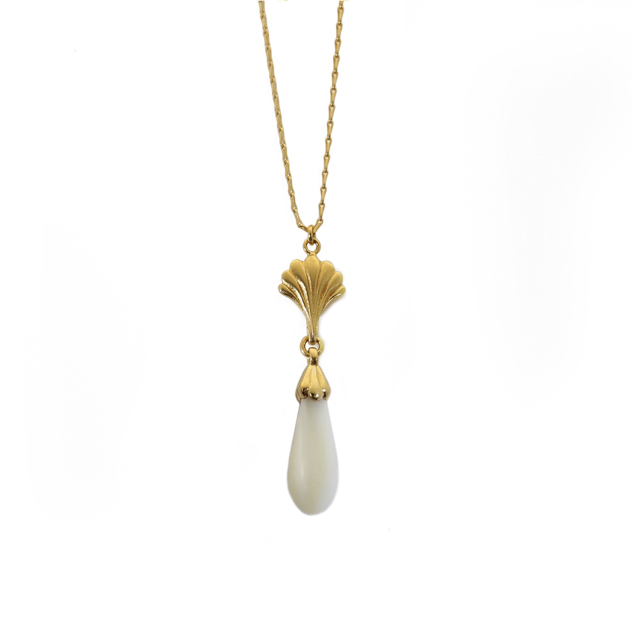 Facade Yellow Gold and Mother of Pearl Drop Necklace