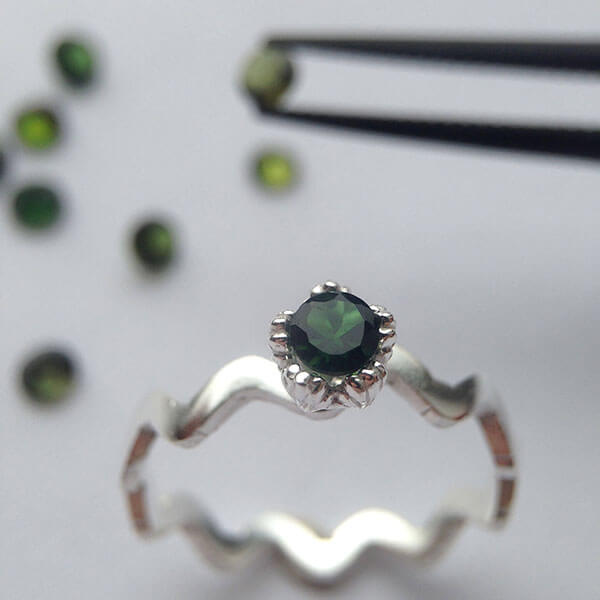 Gemstone selection whilst making a sterling silver and green tourmaline ring