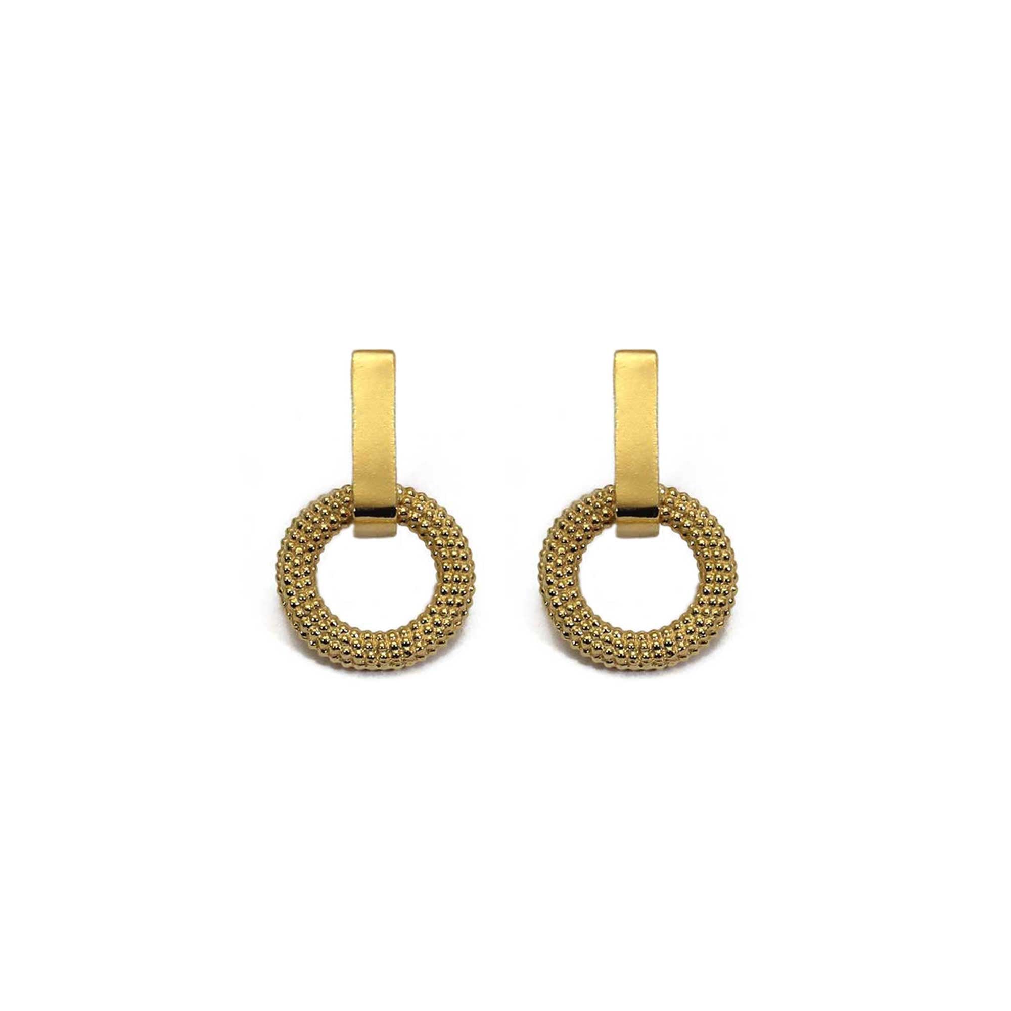 A pair of minimal yellow gold small drop earrings