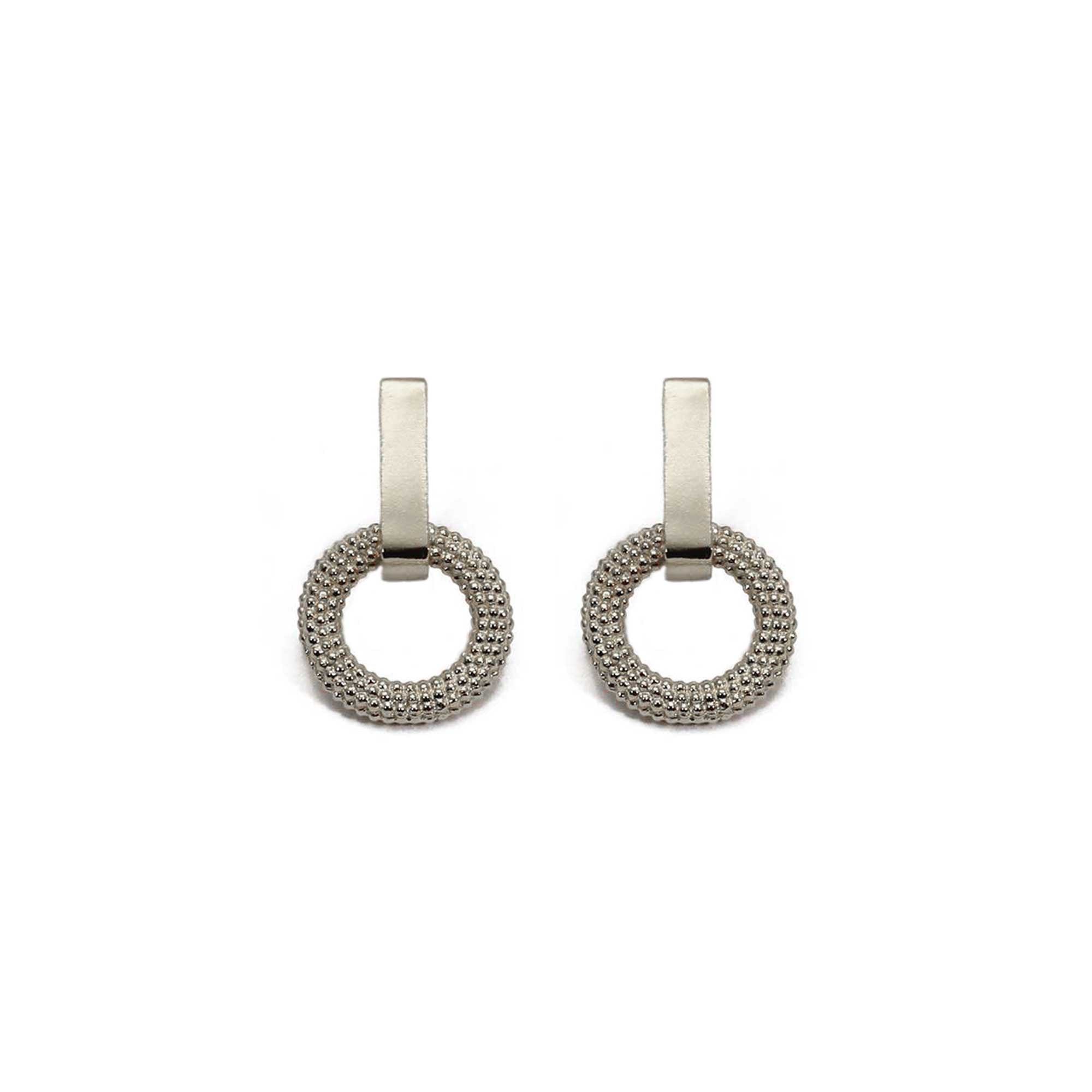 A pair of minimal silver small drop earrings