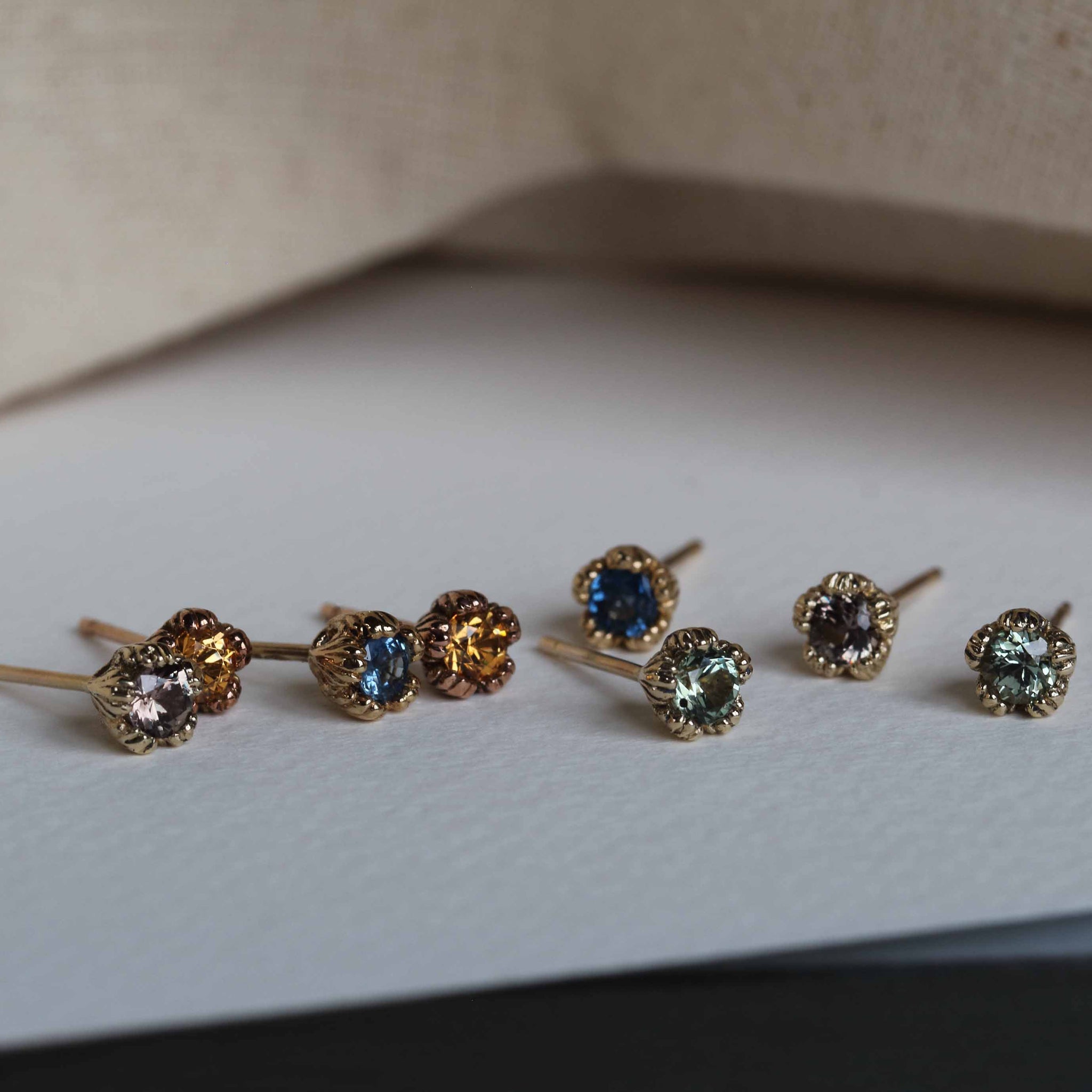A selection of gemstone earrings.